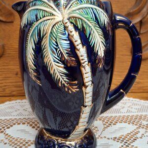 Vintage Beswick Ware Cobalt Palm Tree Pitcher #1074
